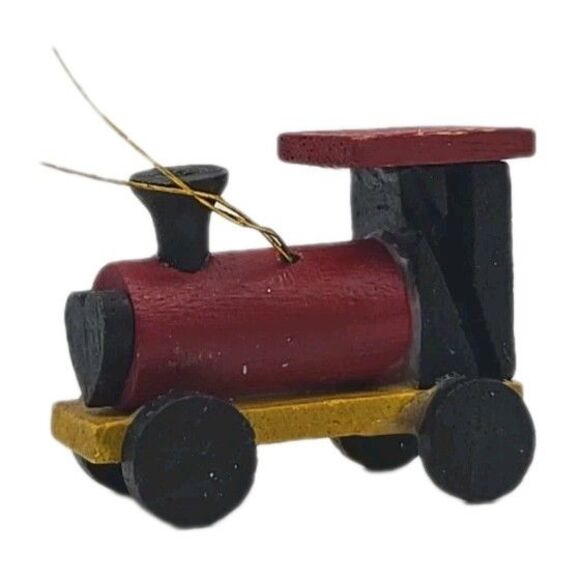 Vintage Wooden Choo Choo Train Engine Hanging Christmas Ornament Red Heart Front - Picture 1 of 9